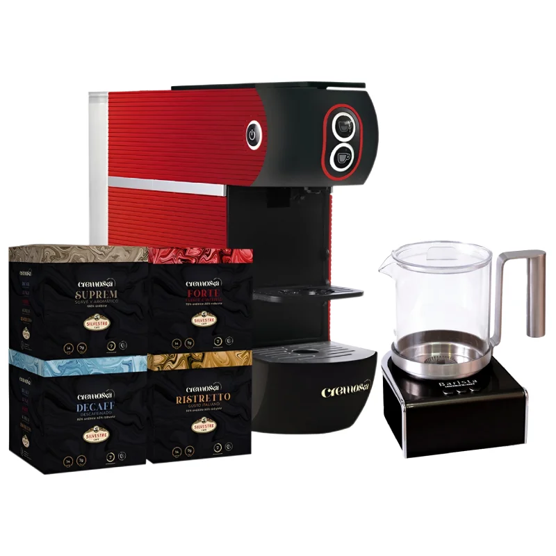 Pack cafetera Cremossa+ Roja y espumador